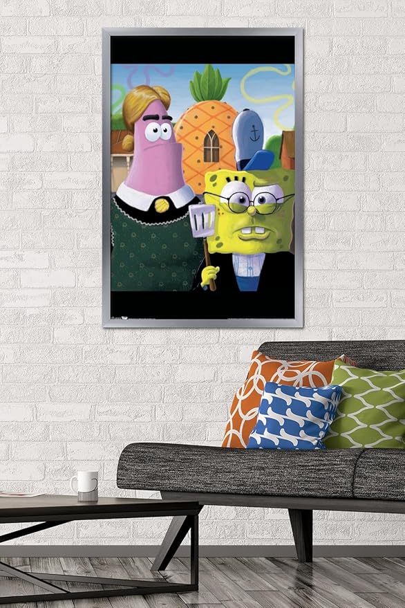 Trends International Nickelodeon Spongebob - American Gothic Wall Poster, 22.375" x 34", Silver Framed Version