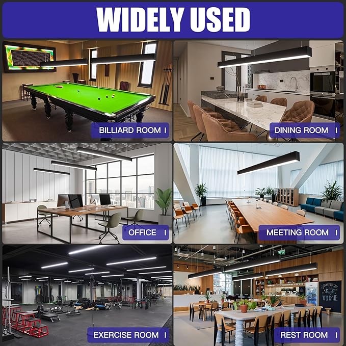 JTT 4FT LED Linear Light,50W/40W/30W Linkable Office Light Fixture,3000K-5000K Selectable,0-10V Dimmable Architectural LED Suspension Ceiling Hanging for Shop Basement Light Dining Gym Room, 4 Packs