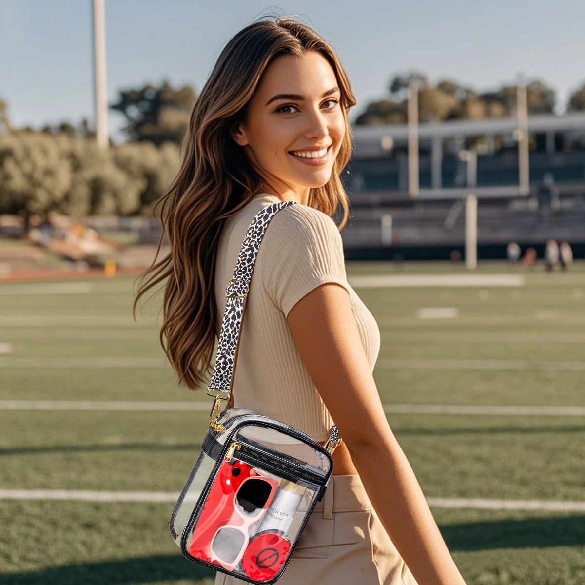 MAY TREE Clear Bag for Stadium Events Clear Purse for Work Concert Sport Events, Leopard Strap