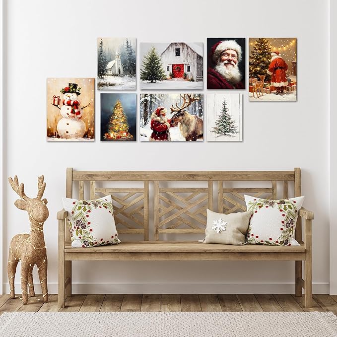 Vintage Santa Claus Portrait Christmas Canvas Wall Art - Victorian Style Framed Canvas Prints for Living Room & Bedroom, Classic Christmas Wall Decor, Christmas Gifts & Winter Decor