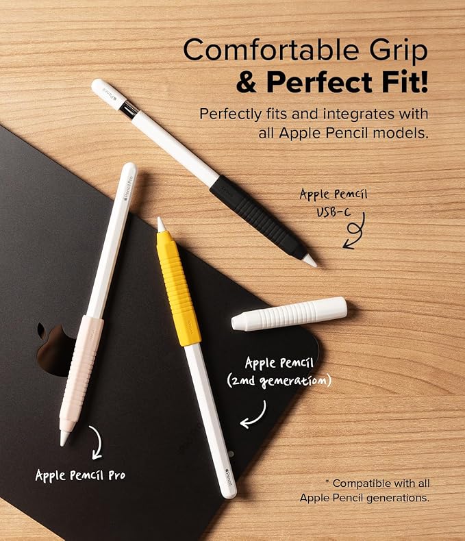 Ringke Silicone Drafting Grip Holder Compatible with Apple Pencil 2nd Generation, Apple Pencil USB-C and Apple Pencil Pro Case, Perfect Grip Silicone Protective Cover Sleeve Accessories - Black