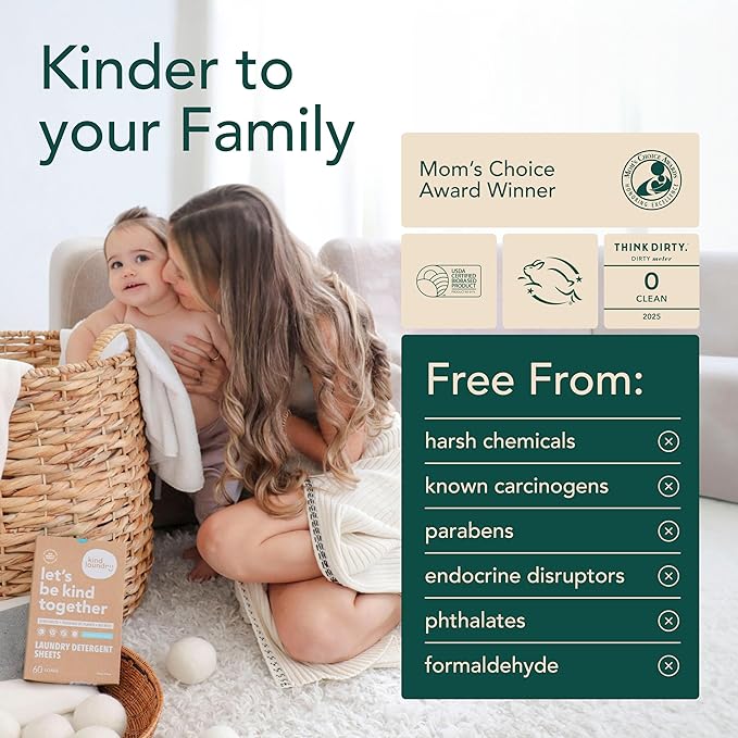Kind Laundry Detergent Sheets with Stain-Fighting Enzymes - Plant Powered Eco-Friendly Laundry Soap Sheets - Home or Travel Laundry Detergent - Ocean Breeze, 32 Loads (Mom's Choice Award Winner)