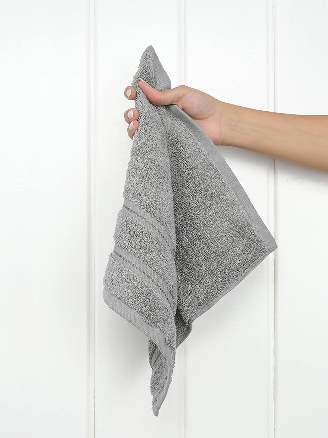 American Soft Linen Luxury Washcloths for Bathroom, 600 GSM 100% Cotton 4 Piece Turkish Wash Cloth Set, 13x13 in Soft Rags for Body and Face, Light Grey Washcloths