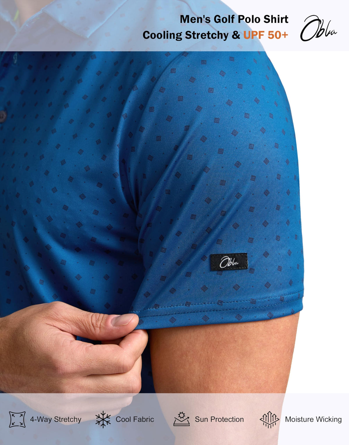 Obla Mens Golf Polo Shirts Short Sleeve Dry Fit Performance Moisture Wicking Casual Print Collared Golf Shirts for Men(Blue Circle_XL)