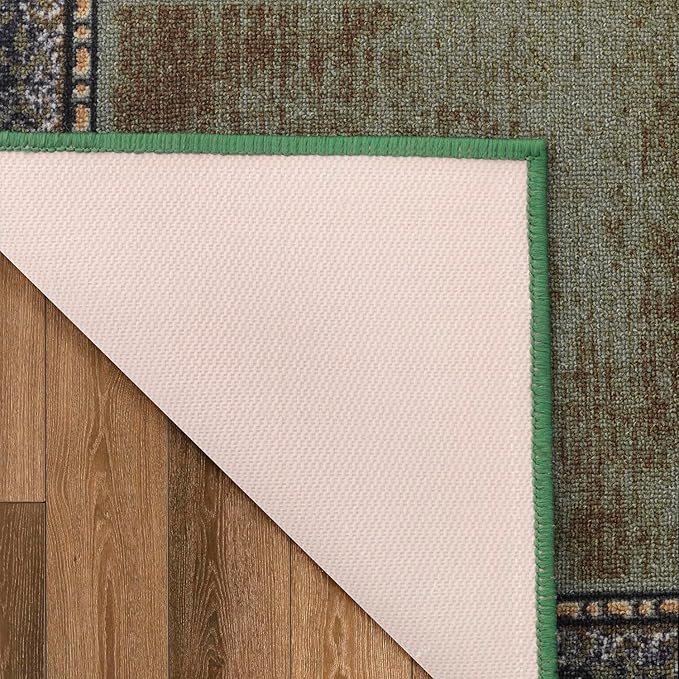 Antep Rugs Alfombras Bordered Modern 2x10 Non-Slip (Non-Skid) Low Pile Rubber Backing Indoor Area Runner Rug (Green, 2' x 10')