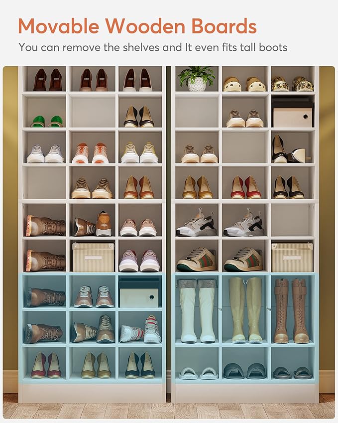 Tribesigns 10-Tier Shoe Storage Cabinet Set of 2, White Wooden Shoe Rack with 30 Cubbies, Freestanding Tall Entryway Shoe Organizer for Closet, Entryway, Living Room