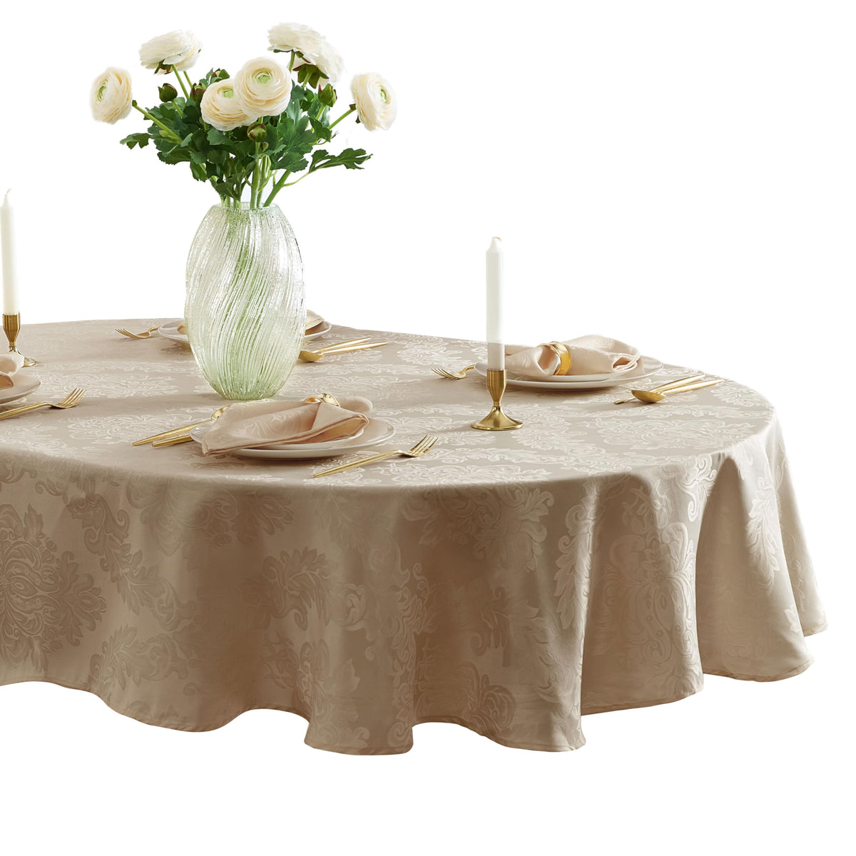 Newbridge Barcelona Luxury Damask Fabric Napkins, Set of 4 Square Napkins, Antique White, 100% Polyester, No Iron, Soil Resistant Dining Room, Party and Banquet Napkins