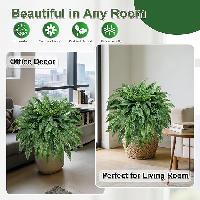 ALAGIRLS UV-Resistant Fake Boston Fern Bush with 128 Branches, 51" Large Faux Ferns for Outdoors, Artificial Fern Plants for Front Door Office & Living Room Decor（Pot is not Included）