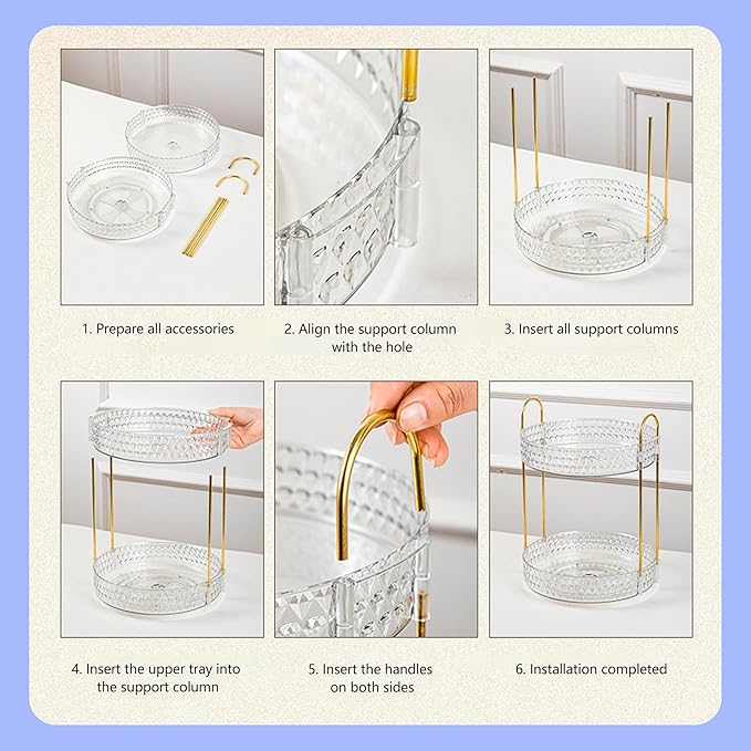Rotating 2-Tier Makeup Organizer, Large-Capacity Storage with Brush Holder, Perfect for Vanity & Countertop