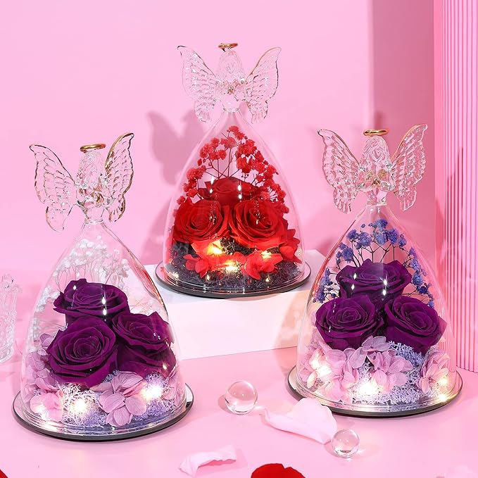 Ocosy Mothers Day Rose Gifts for Her, Large Angel Rose Gifts for Women, Forever Real Roses in Figurines, Guardian With Roses Flower, Purple White