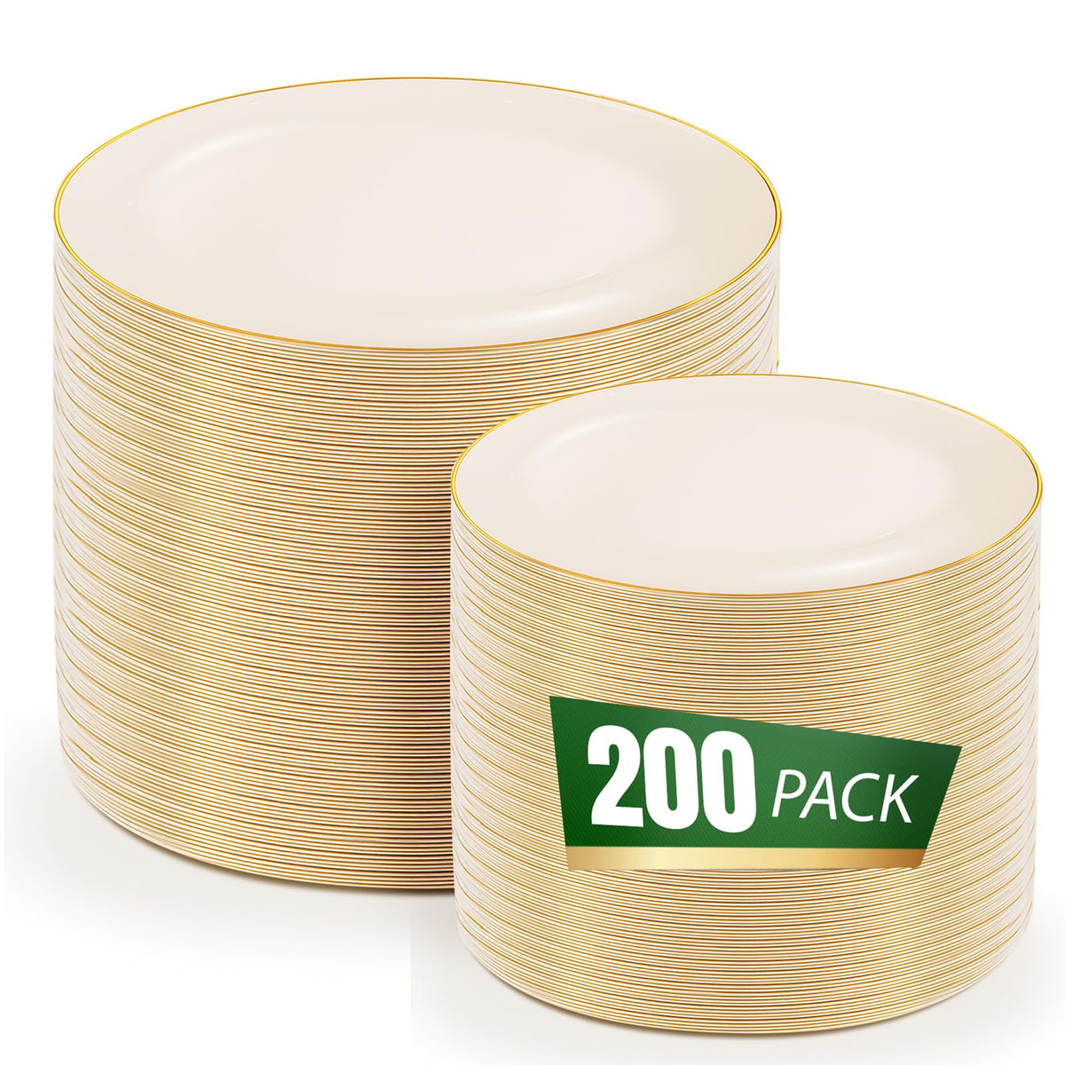 bUCLA 100PCS Clear and Gold Plastic Plates - Clear Disposable With Gold Rim Include 50 Each (10 inch Dinner & 7 inch Dessert) Plates, Ideal for Party & Thanksgiving