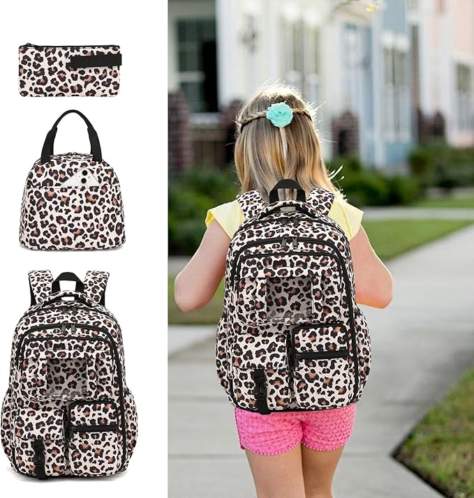 School Backpack for Girls 3Pcs Set Elementary Middle School Book Bags with Lunch Box Pencil Case