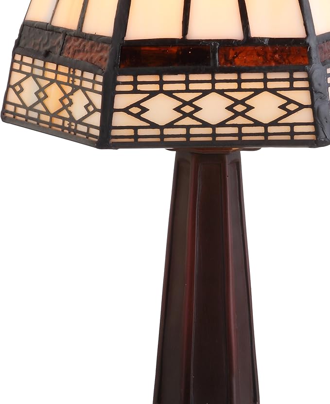 JONATHAN Y 12" Brown Tiffany-Style Table Lamp for Bedroom Nightstand Decor, Ivory Cream Stained Glass Shade, Small Vintage Handcrafted LED Traditional Bedside Lamp JYL8016A