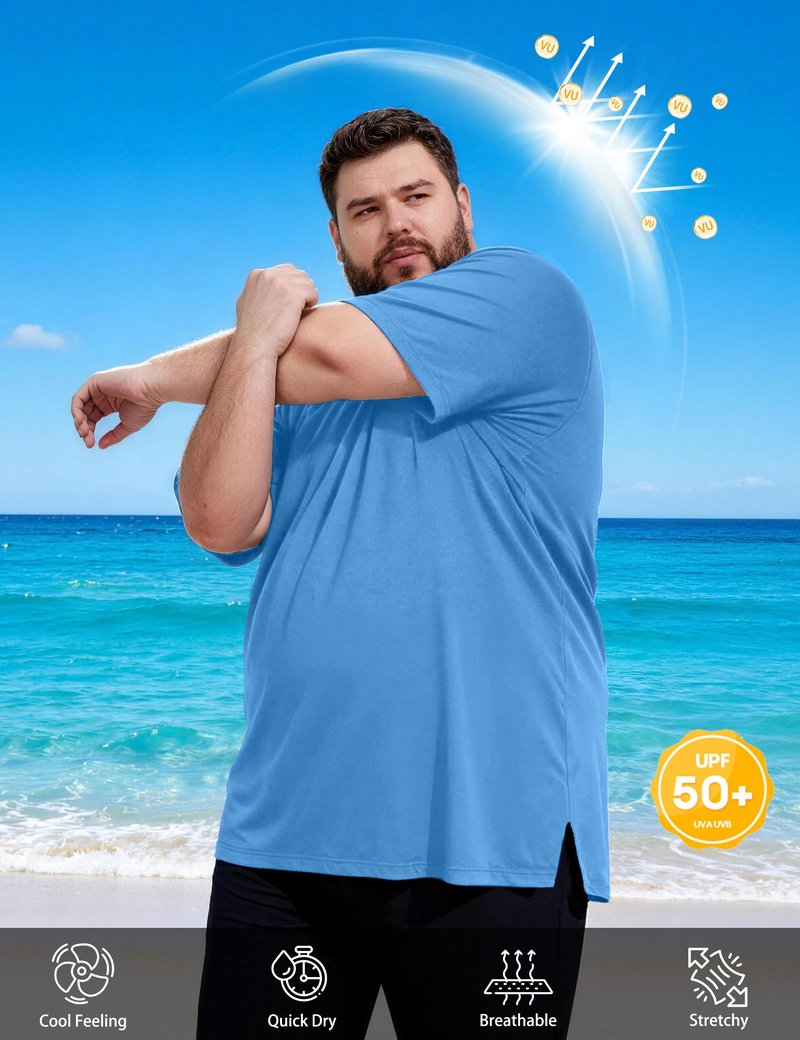 Men's Big and Tall Swim Shirts, UPF 50+ Sun Protection Short Sleeve Rash Guard, Quick Dry T-Shirt for Beach and Surfing