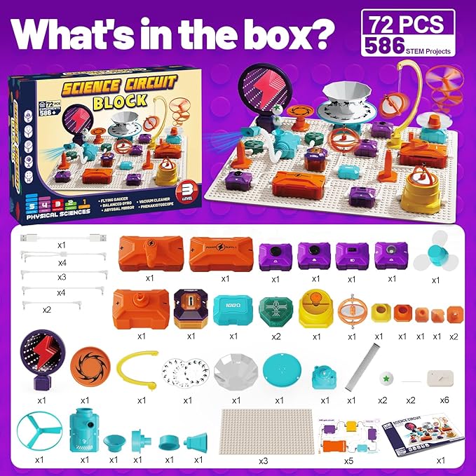 Gohero Circuits Science Kit，76 STEM Projects,Science Experiments for Kids with Fan, RGB Lights,Learning & Education toysKids Circuit Board for Kids(586 Projects+)