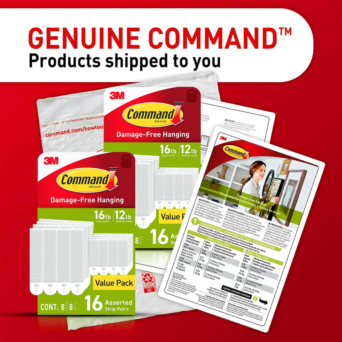 Command Medium and Large Picture Hanging Strips, Damage Free Hanging Picture Hangers, No Tools Wall Hanging Strips for Living Spaces, White, 16 Medium Pairs and 16 Large Pairs (64 Total)