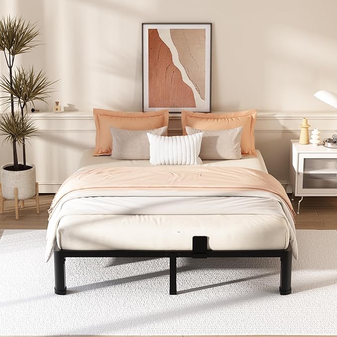 10 Inch California King Bed Frame with Rounded Corner and Headboard Hole Mattress Retainers 3500 LBS Metal Heavy Duty Steel Slats Support No Box Spring Needed Platform Noise Free Easy Assembly