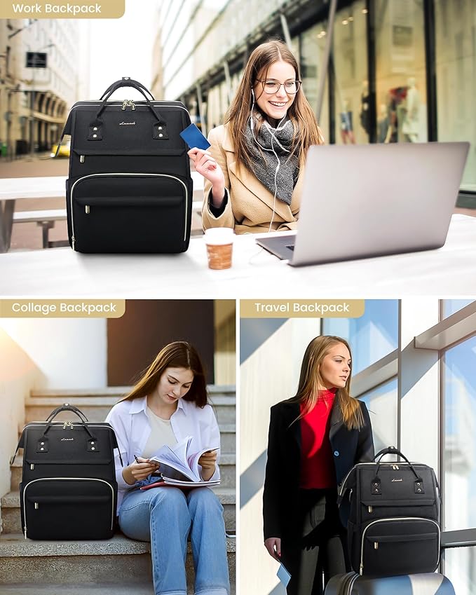LOVEVOOK 17.3 Inch Laptop Backpack, Large Travel Backpack for Women, Water Resistant Teacher Backpack with Laptop Compartment, Professional Business Work bags with Charger, Black