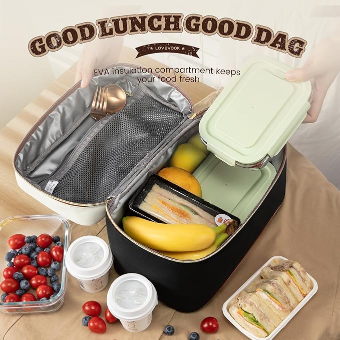 LOVEVOOK Insulated Lunch Bag for Women,Large Adult Lunch Box for Women,Leakproof Cooler Bag for Office Picnic Hiking Beach,Lunch Tote Bag with Adjustable Shoulder Strap
