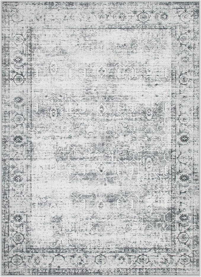Lahome Vintage 5x7 Washable Grey Rugs for Living Room Bedroom, Soft Dining Room Rugs for Under Table, Non Slip Indoor Throw Carpet for Entryway Kitchen Office (5x7ft,Grey)