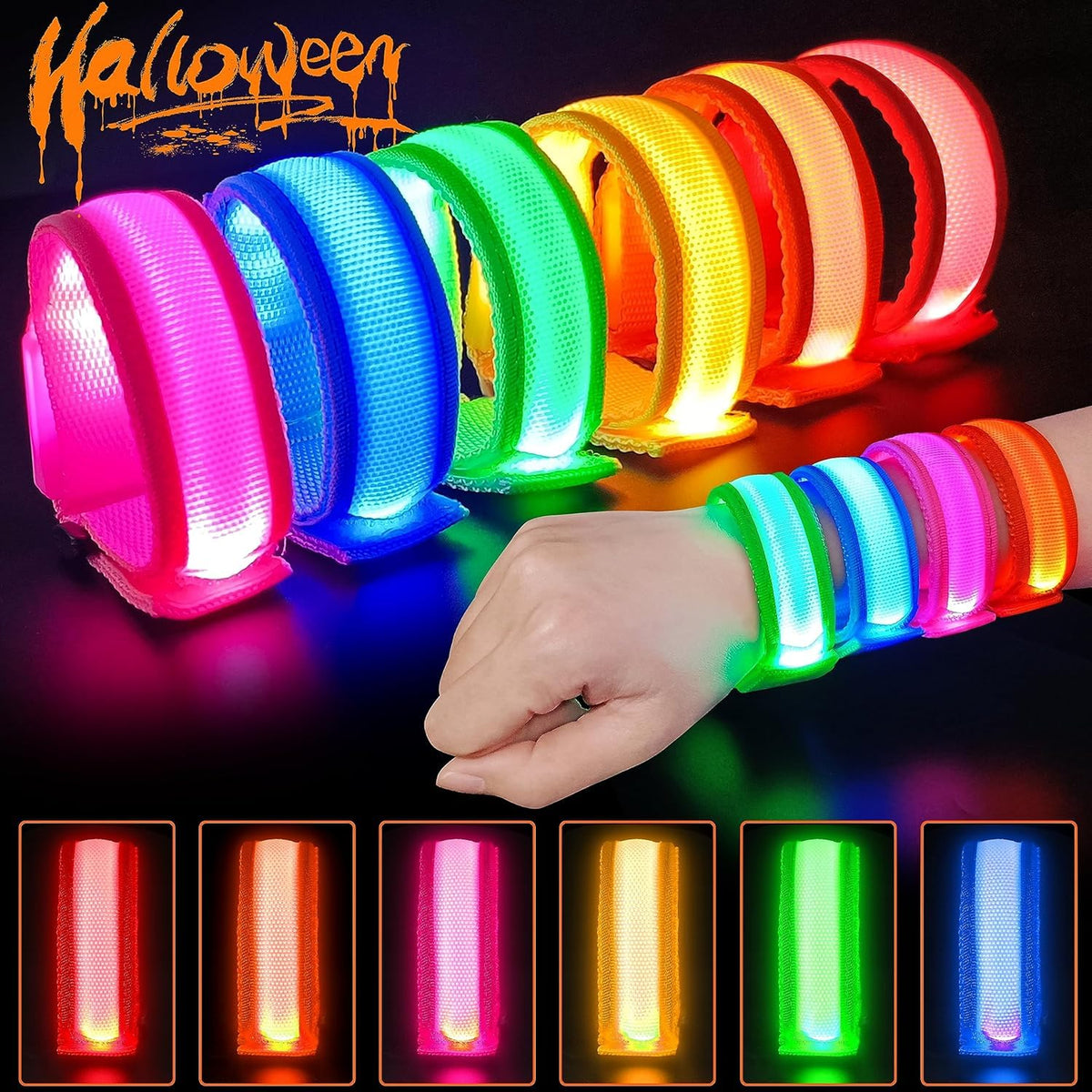 GIFTINBOX 12/6 PCS LED Light Up Bracelets for Kids Adults, LED Glow Flashing Arm Wrist Bands, Glow in The Dark Party Supplies for Night Events, Festivals. Party Favors For Concerts Rave Sports