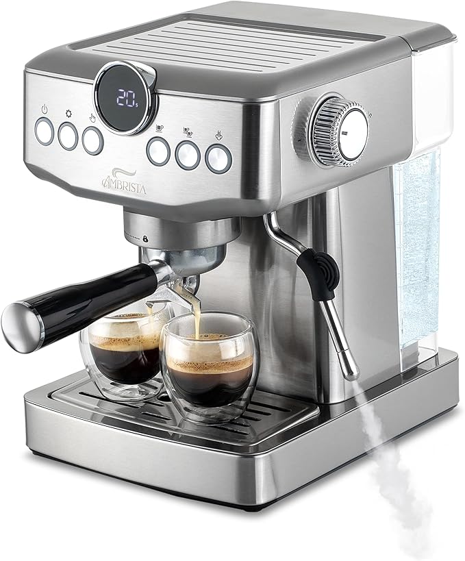 AMBRISTA Espresso Machine 20 Bar with Steam Milk Frother | Stainless Steel Espresso Maker with Customizable Brewing Temperature | 60oz Removable Water Tank | Perfect for Cappuccinos, Lattes and More