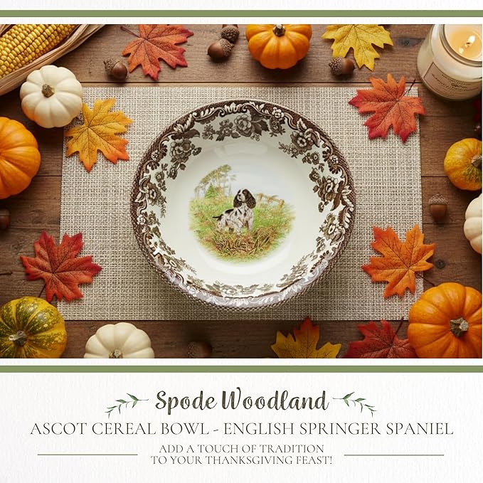 Spode Woodland Cereal Bowl - English Springer Spaniel Motif, 8 Inch Fine Earthenware from the Hunting Dogs Collection – Microwave, Dishwasher & Warm Oven Safe, Made in England
