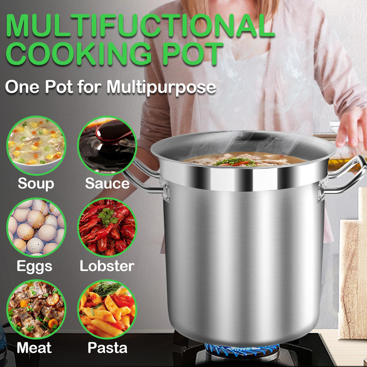 STOCKPOT 35 Quart Commercial Grade Large Stock Pot - Soup Pot with Lid - Non-Nickel Stainless Steel - Healthy Cookware Polished Stockpots - Heavy Duty - 8.8Gallon