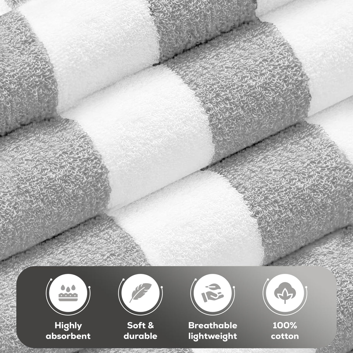 Bliss Casa Beach Towels — 4 Pack, 30 x 60 in — Premium Cotton-Rich Blend, Soft, Absorbent & Quick-Dry Pool Towels, Oversized Cabana Stripes Pool Towel