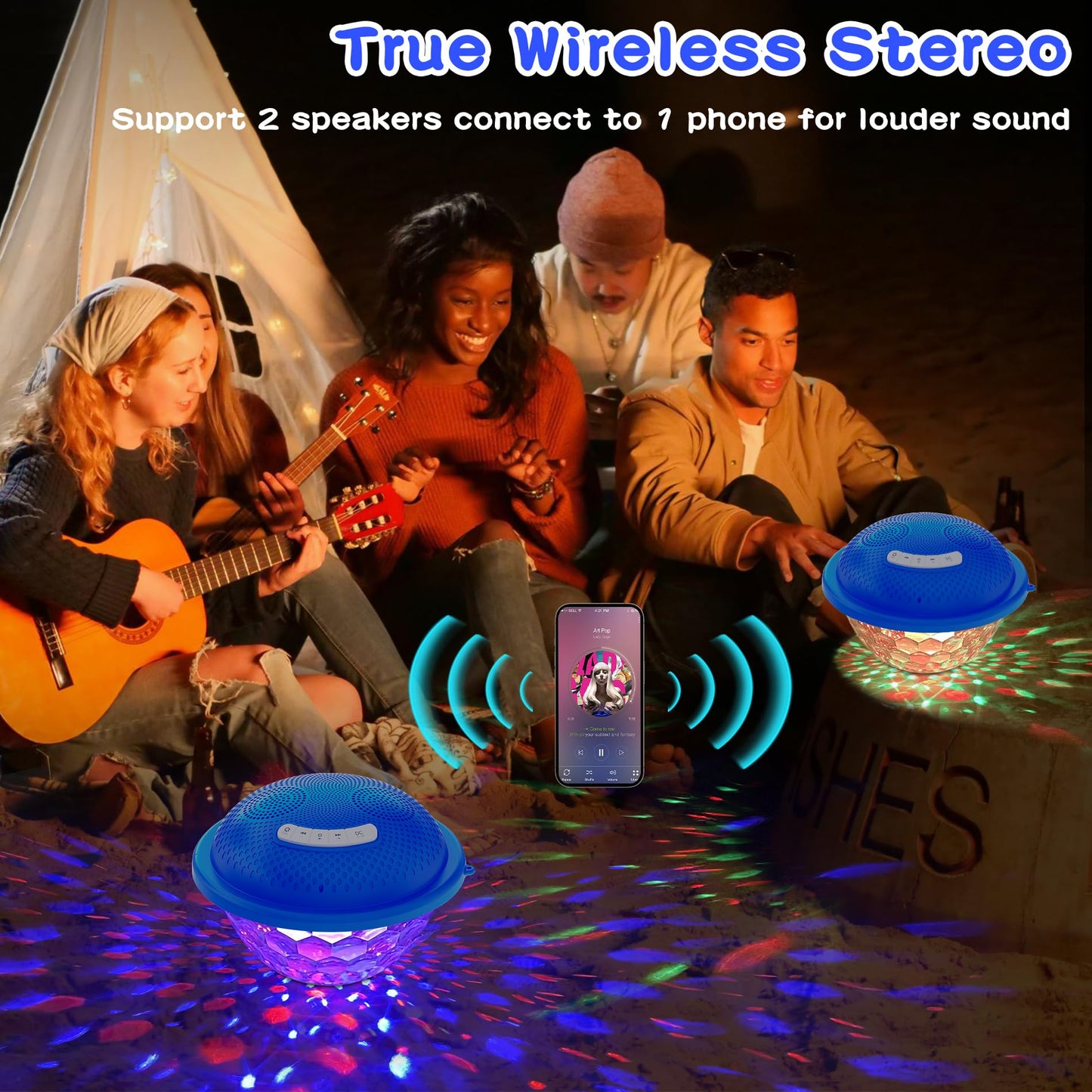 KingSom Bluetooth Pool Speaker,Floating Pools Speaker with Colorful Lights,Hot Tub Speakers IP68 Waterproof Poo l Speakers,16W Loud Stereo Sound Bluetooth Speake r,TWS Pairing Floating Speake r-Blue