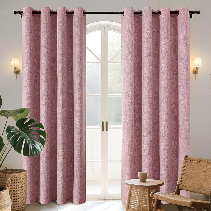 Joydeco Blackout Curtains 108 Inches Long 2 Panels Burg, Room Darkening Curtains for Bedroom, 100% Black Out Textured Thermal Drapes Privacy Protection 2 Panels Set(W52 x L108 Inch, Pink)