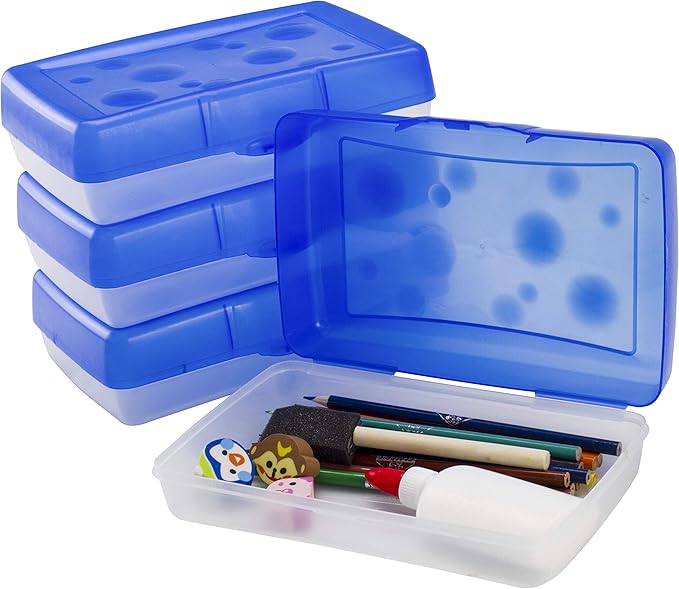 Storex Pencil Case, 8.38 x 5.63 x 2.5 Inches, Opaque Blue, Box of 12 (61623A12C)