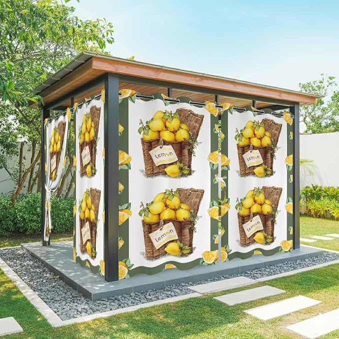 Lemon Outdoor Curtains for Patio Lemons in Baskets Summer Tropical Plants Green
