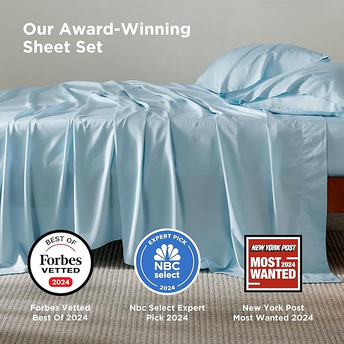 Bedsure Full Size Bed Sheets, Cooling Sheets, Rayon Derived from Bamboo, Breathable & Soft, Deep Pocket Up to 16 Inches, Hotel Luxury Silky Bedding for Hot Sleepers, Aqua