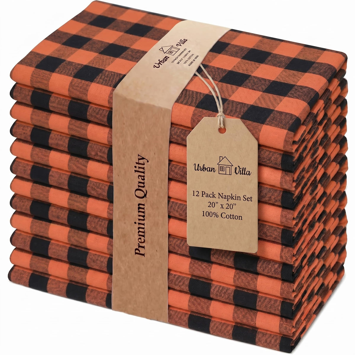 Urban Villa Cloth Napkins Cotton 20x20 (Set of 12) Rust
