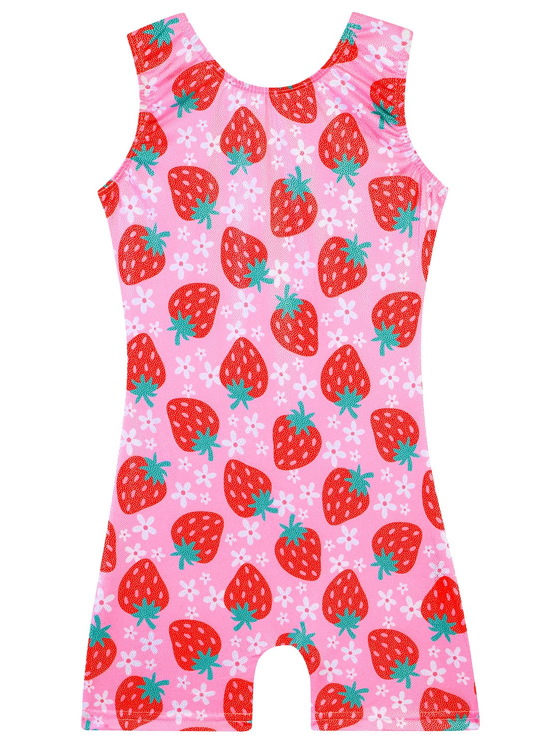 Gymnastics Leotards for Girls Toddler Ballet Dance Tumbling Outfits 7 8 Kids Sleeveless Gymnastic Biketard with Shorts Sparkly Dancwear Unitards Clothes Bodysuit (Pink Strawberry, 7-8 Years)