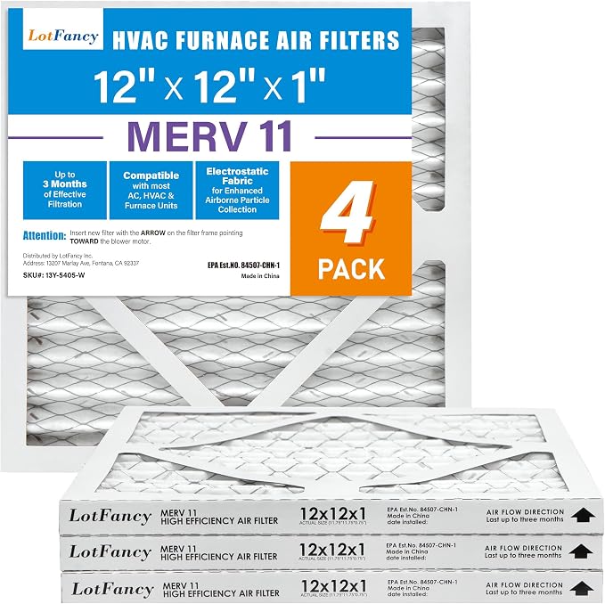 LotFancy 12x12x1 Air Filter MERV 11 4-Pack, Electrostatic Pleated AC Furnace