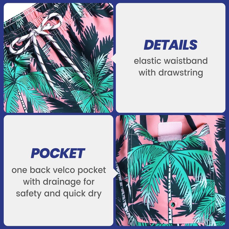 maamgic Mens Swim Trunks Quick Dry Swim Shorts with Mesh Lining Funny Swimwear Bathing Suits 7inch Pink Tree Medium