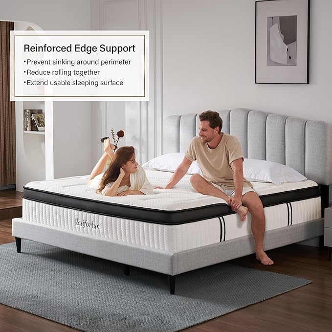 Suiforlun California King Mattress, 14 Inch Hybrid Gel Memory Foam and Heavier Coil Pocket Spring Mattress in a Box for Back Support & Pain Relief, Medium-Firm, 120 Nights Trial