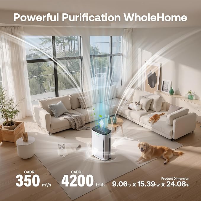 Pet Air Purifier Large Home up to 4200 sq ft, Suck up Floating Cat Dog Hair
