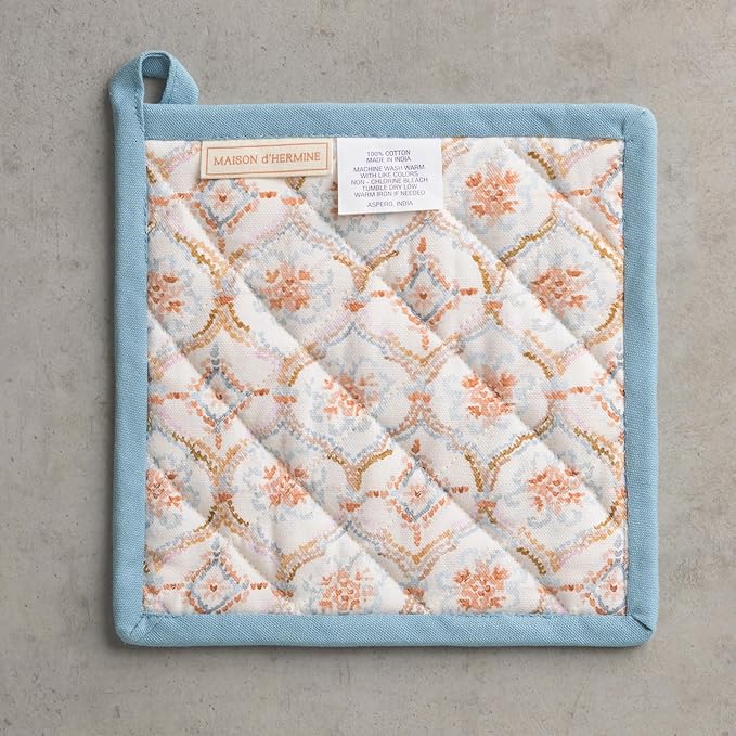 Maison d' Hermine Pot Holders Set 100% Cotton Heat Resistant Potholders 8" x 8" Hot Pads with Loop for Thanksgiving Christmas Decorations BBQ Cooking Baking Handling Hot Pans (Pack of 2, Fair Isle)