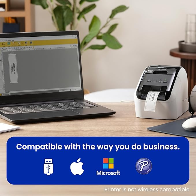 Brother QL-800 High-Speed Professional Label Printer, Plug & Label Feature, Brother Genuine DK Pre-Sized Labels, Multi-System Compatible – Black & Red Printing Available (Required USB Cable Included)