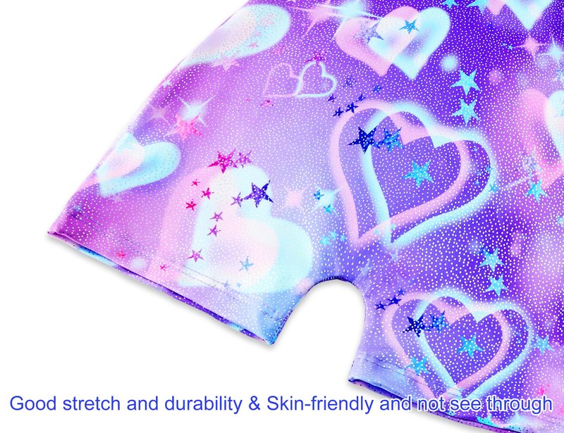 Domusgo Leotard for Girls Gymnastics Size 8-9 Shiny Purple Blue Hearts Sparkle One Piece Durable Athletic Activewear