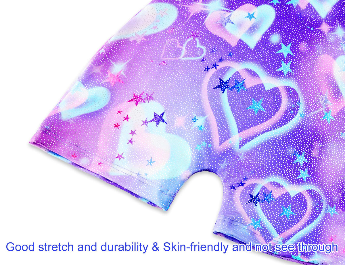 Domusgo Leotard for Girls Gymnastics Size 3t 4t Metallic Purple Blue Hearts Sleeveless Practice Biketards Activewear