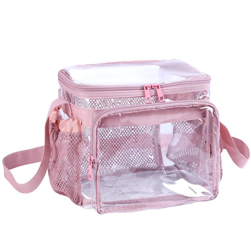 BORMELUN Clear Lunch Bag for Work - Heavy Duty Transparent Lunch Box for Men and Women - Stadium Approved for Correctional Officers Plastic Lunch Bag (pink)
