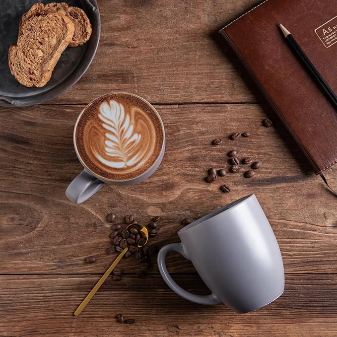 AmorArc Coffee Mugs Set of 6, Ceramic coffee mugs with large handle for Men Women,16oz Coffee Mugs for Coffee,Tea,Latte,Cocoa. Easy to Hold&Clean, Dishwasher&Microwave Safe, Matte Grey
