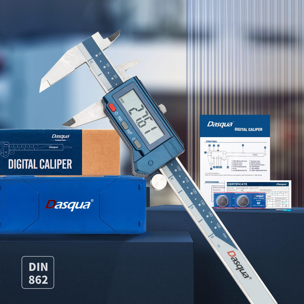 Dasqua Digital Caliper 12", IP54 Stainless Steel Water Resistant Caliper with Large LCD Display and Storage Case, Easy Switch Between Inch/Metric/Fraction, Accuracy 0.001'', Precision Measuring Tool
