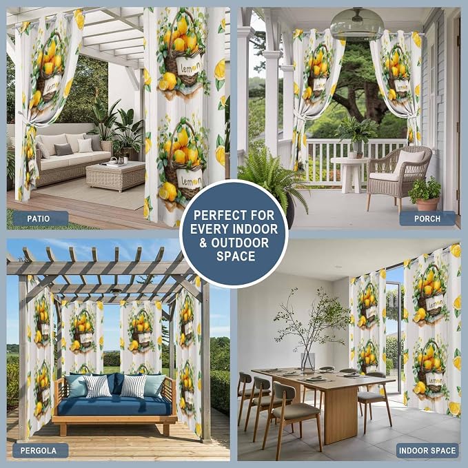 Lemon Outdoor Curtains for Patio Lemons Baskets Summer Tropical Plant Wood