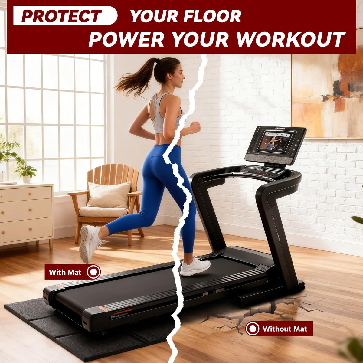Walking Pad Mat for Carpet, Treadmill Mat for Hardwood Floors, Bike Mats Compatible with Peloton – Non-Slip Exercise Mats, Shock Absorbing & Floor Protection for Home Gym Use (84" Lx 36" W x0.24 Th)