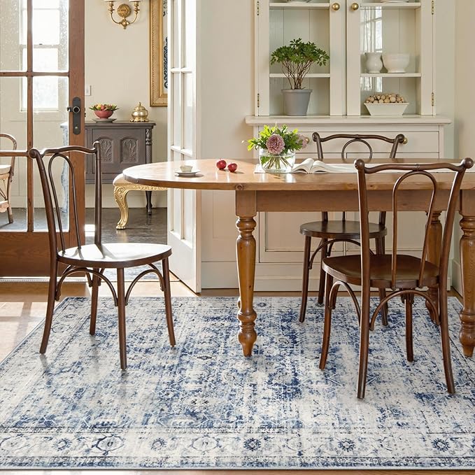 Lahome Washable Rugs 5x7 Area Rugs,Blue Rug for Bedroom Soft Rug for Bedroom Aesthetic Boys,Retro Distressed Non Slip Throw Carpet Dining Room Rugs for Under Table